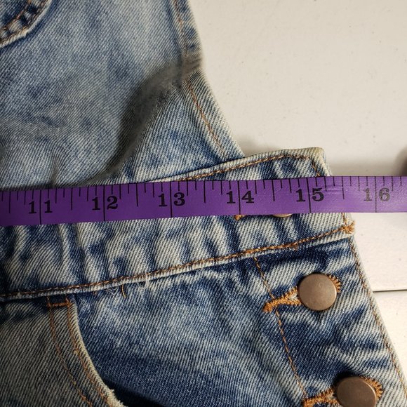 F21 Distressed Denim Overall Jumper Dress Pockets Light Blue MIni Size M - Picture 10 of 12
